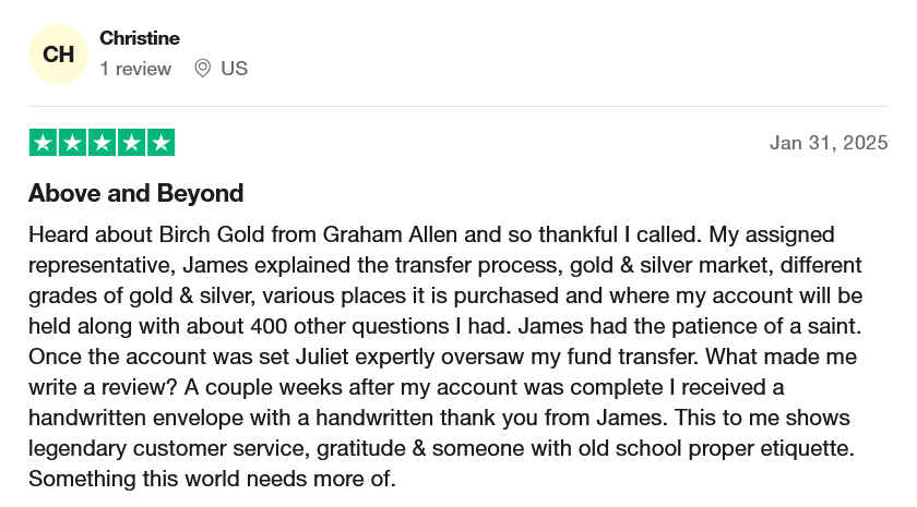 Birch Gold Group Trustpilot Review